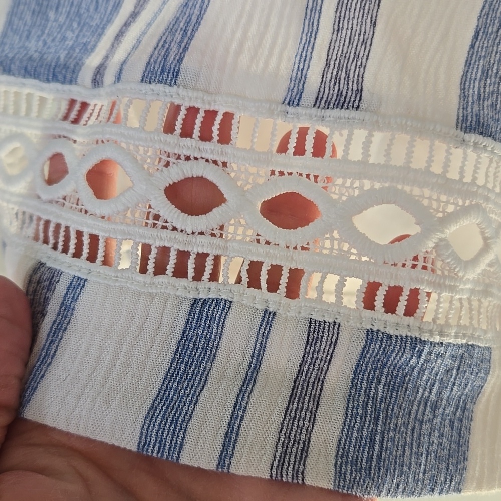 Lulus | Ardell Blue and White Striped Embroidered Shift Dress Size Medium - Picture 9 of 12